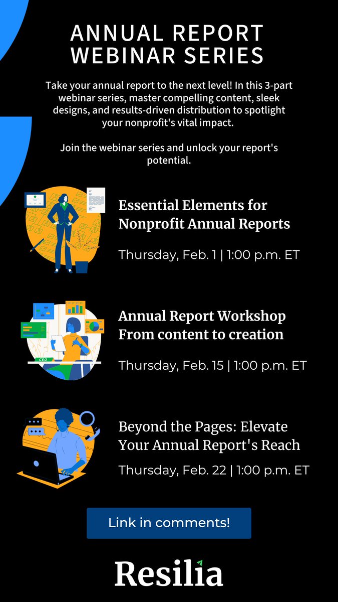 📈Join us for a three-part webinar series on crafting compelling Annual Reports 🚀

1️⃣ Essential Elements Workshop
👉 bit.ly/3u2BSVx
2️⃣ From Content to Creation 
👉 bit.ly/3OavSki
3️⃣ Elevate Your Annual Report's Reach 
Register here
👉 bit.ly/48HA7MK