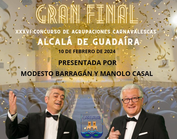Otra noticia que sabemos que os encanta. Los presentadores de la final serán MODESTO BARRAGÁN Y MANOLO CASAL para pasar una noche de categoría.
Además, os recordamos que este domingo 21 de enero a las 12.00 será el sorteo y la presentación del cartel de Carnaval 2024

 #COAC2024