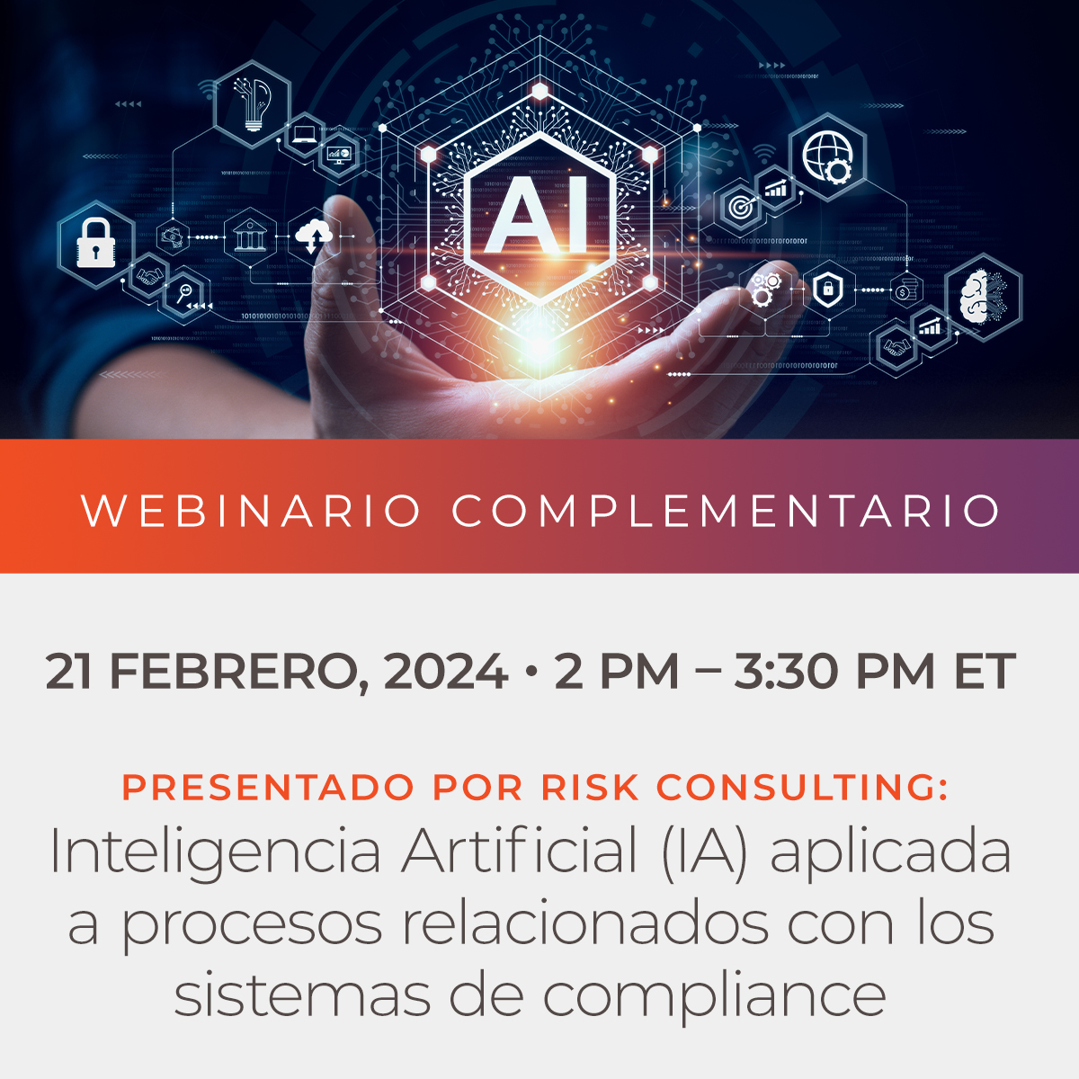acfcs_es's tweet photo. Descubre soluciones tecnológicas de IA para reforzar procesos de compliance. 

Únete al webinar el 21/02/2024 a las 2:00 pm y transforma tu enfoque en el cumplimiento legal con Luis Ramiro Diaz Briceño CEO de @riskconsultingc.  

Regístrate aquí: https://t.co/nvftPOmWVk https://t.co/vuJqFWbJwr