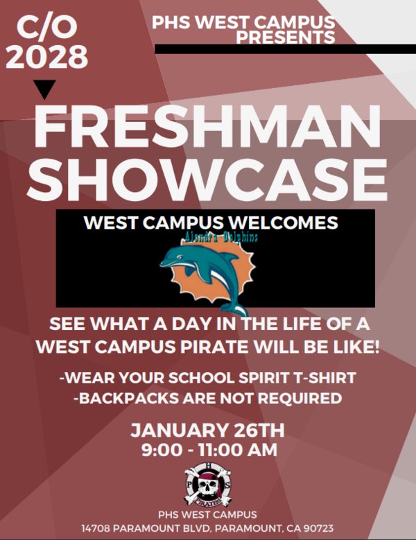 TheDailyFin's tweet photo. 8th graders— do you wonder what a day at @PiratesWest is like? Be ready for the Freshman Showcase next Friday!

#TheDailyFin #AMSDolphins #DolphinsGoToHighSchool https://t.co/xYoyek71EO