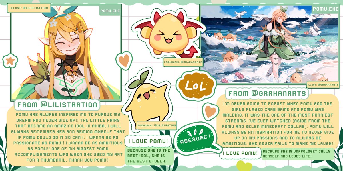 A collection of heartfelt messages from Pomudachis.

This Memory Book project is dedicated to <a href="/PomuRainpuff/">Pomu Rainpuff🧚🍂NIJISANJI EN</a>.

💚View here: heyzine.com/flip-book/9757…
🧚‍♀️Download here: drive.google.com/file/d/1EjQmZ5…

#PomuPaint #WeArePomu #PomuRainpuff #NijisanjiEn #PomuMemoryBook