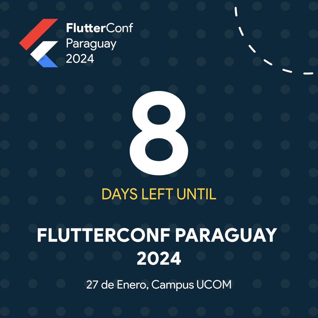 flutter_py's tweet image. ⏳ ¡La fecha se acerca! A 8 días de sumergirnos en la FlutterConf Paraguay 2024. 

🌟 Descubre lo último en Flutter, conecta con profesionales apasionados y eleva tu desarrollo de aplicaciones al siguiente nivel.

#FlutterConfPY #CountdownToFlutterConf2024