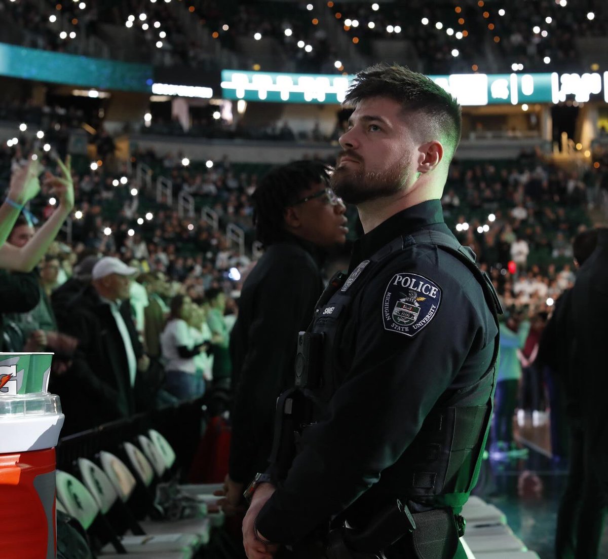 msupolice's tweet photo. Did you know our officers staff every home @MSU_Basketball game? Both in front of and behind the scenes — to keep you safe. 🫱🏼‍🫲🏽 

#SafeMSU #SpartansProtectingSpartans https://t.co/G7c7KwkQDk