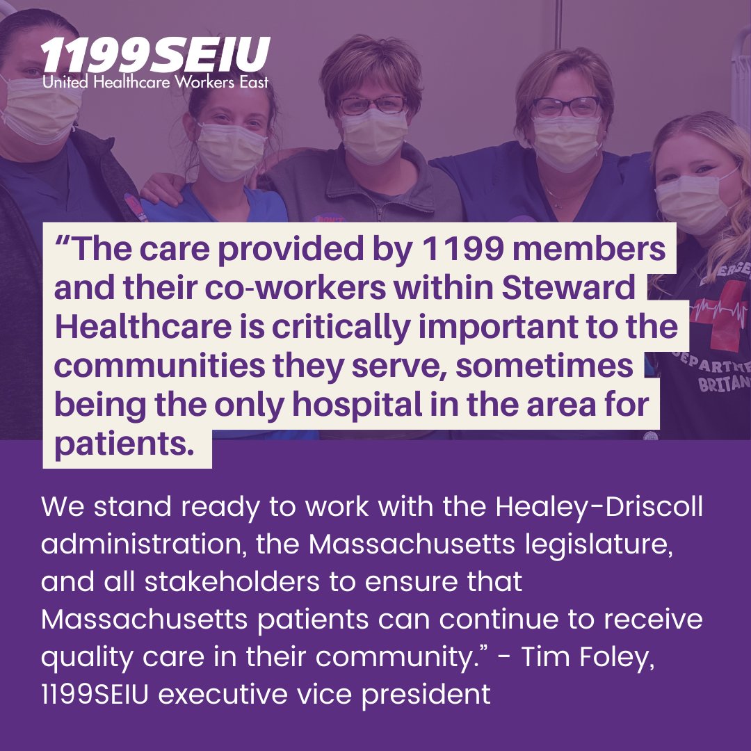 1199 represents nearly 5,000 members across the Steward system in #MA. Read our full statement in response to the needed actions to protect care: 1199seiu.org/massachusetts/… #mapoli