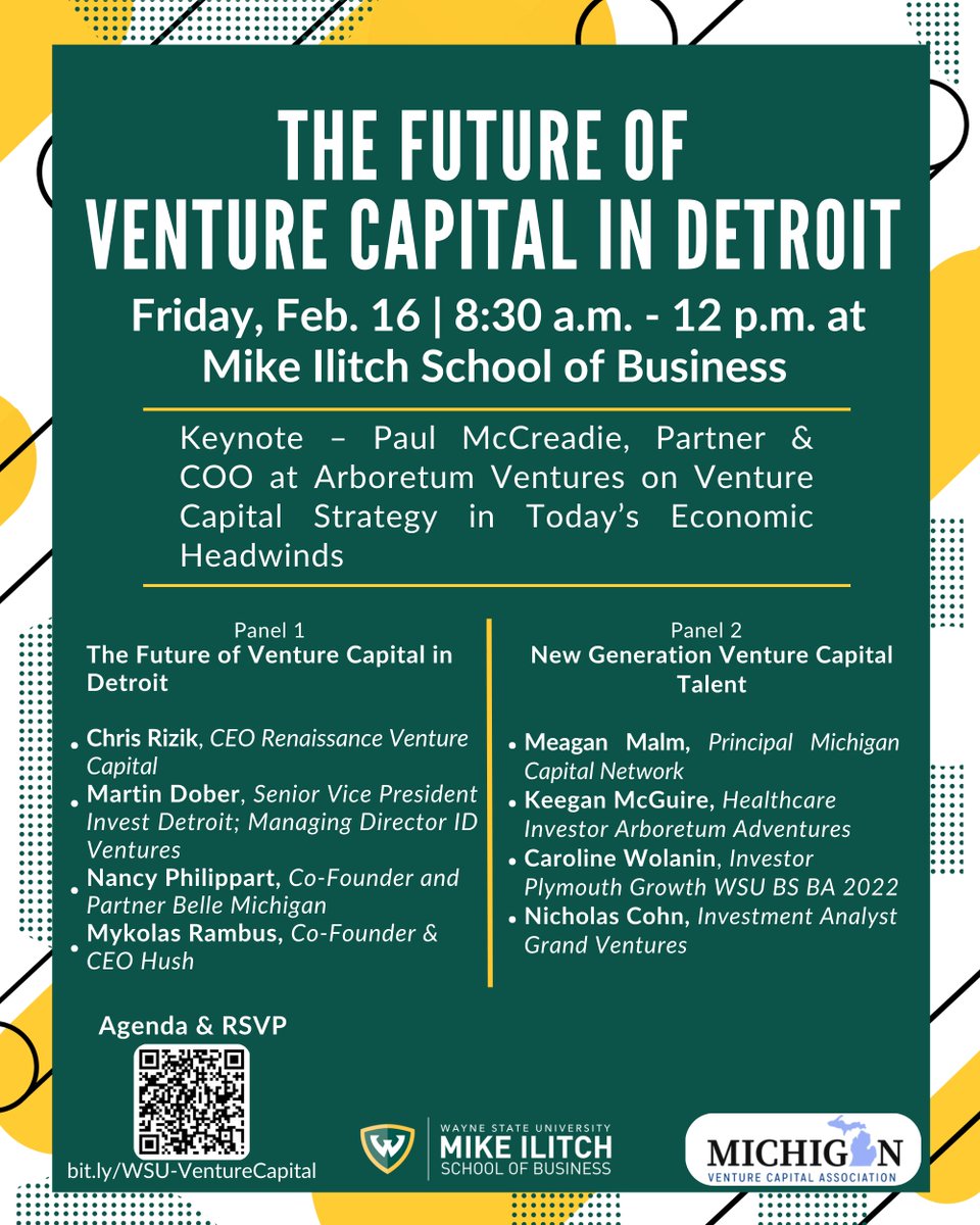 What does the future of #VentureCapital hold in #Detroit? We know how you can find out! 😉 👇 Join us, along with the @MichiganVCA @waynestate @ArboretumVC @renvcf @InvestDetroitVC @MICapNetwork @PlymouthGP @grandventures #Hush #BelleFunds on February 16th!