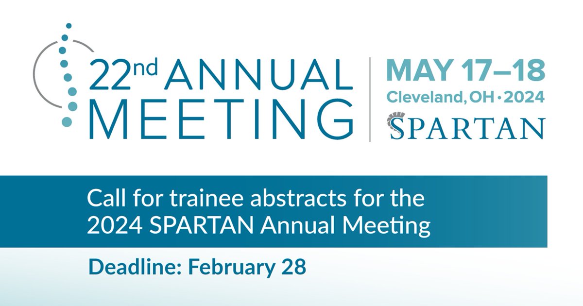 Trainees interested in #spondyloarthritis – consider submitting your research to be presented at our annual meeting (May 17 &amp; 18) in Cleveland, OH.
A #spondyloarthritis review course will take place May 16, highly recommended for trainees.
spartangroup.org/2023-spartan-a…