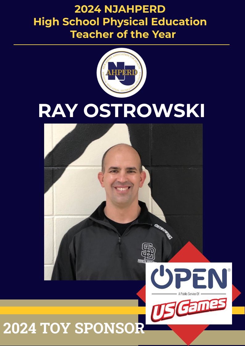NJAHPERD (@shapenj) on Twitter photo βοΈπNJ AWARD TIMEπβοΈ
HS Physical Education TOY
Please join us in celebrating our <a href="/SHAPENJ/">NJAHPERD</a> 2024 High School PE TOY, Ray Ostrowski from South Brunswick High School. We, along with our Sponsors <a href="/OPENPhysEd/">OPEN Phys Ed</a> & <a href="/USGames/">US Games</a> congratulate you on your achievement ππΌ! #PhysEd #HealthEd RT βοΈπNJ AWARD TIMEπβοΈ
HS Physical Education TOY
Please join us in celebrating our <a href="/SHAPENJ/">NJAHPERD</a> 2024 High School PE TOY, Ray Ostrowski from South Brunswick High School. We, along with our Sponsors <a href="/OPENPhysEd/">OPEN Phys Ed</a> & <a href="/USGames/">US Games</a> congratulate you on your achievement ππΌ! #PhysEd #HealthEd RT