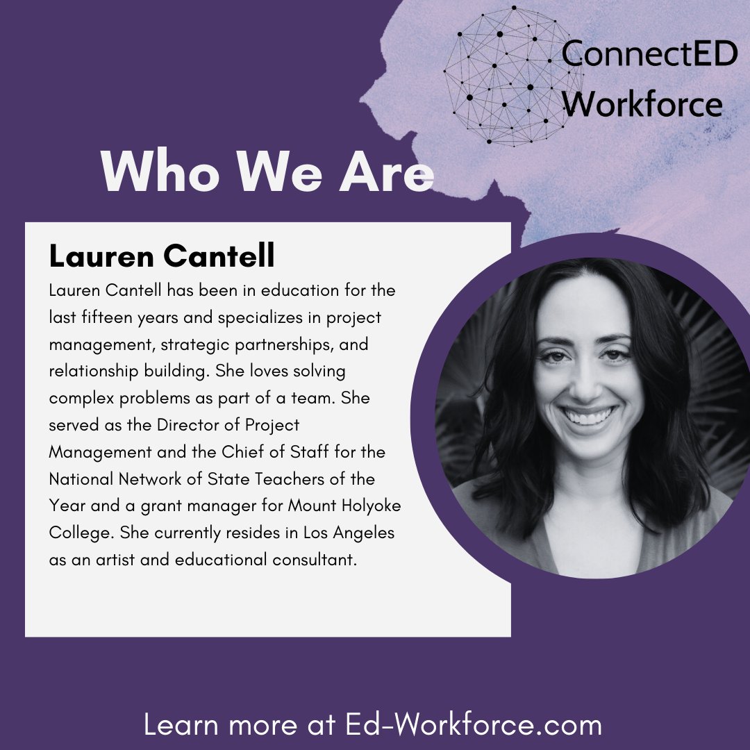 Connected Workforce (@connectedworkf1) on Twitter photo Introducing Lauren Cantell, a valued member of our <a href="/ConnectedWorkf1/">Connected Workforce</a> team.
With over 15 years of experience in education, Lauren excels in project management, cultivating strategic partnerships, and fostering strong relationships.
#edworkforce Introducing Lauren Cantell, a valued member of our <a href="/ConnectedWorkf1/">Connected Workforce</a> team.
With over 15 years of experience in education, Lauren excels in project management, cultivating strategic partnerships, and fostering strong relationships.
#edworkforce