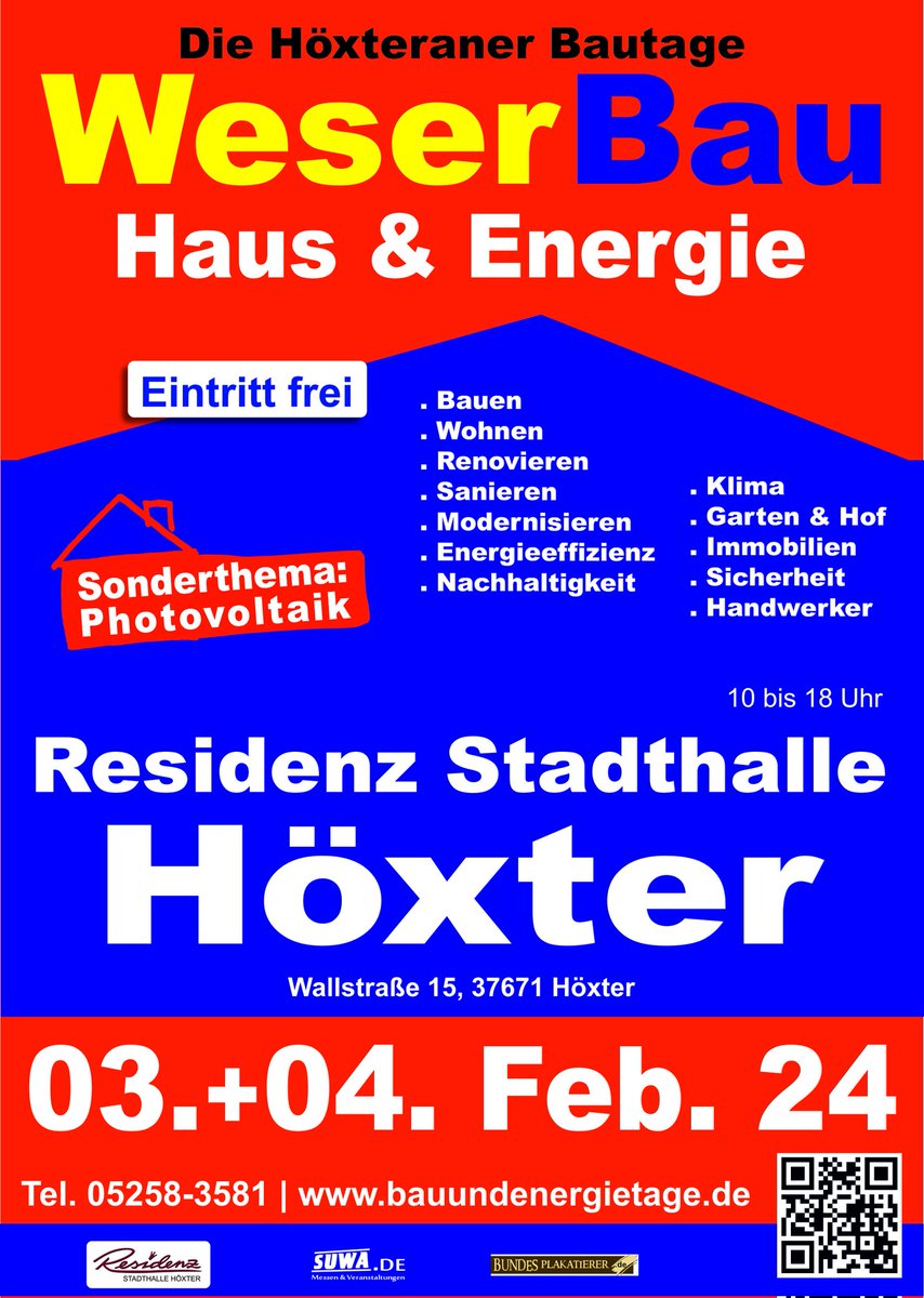 HochstiftMedien's tweet photo. Die Höxteraner Bautage - WeserBau Haus &amp; Energie in der Stadthalle #Höxter mit dem Sonderthema #Photovoltaik.  #bauen #Energie #Handwerker https://t.co/Rah8FFv7Qu