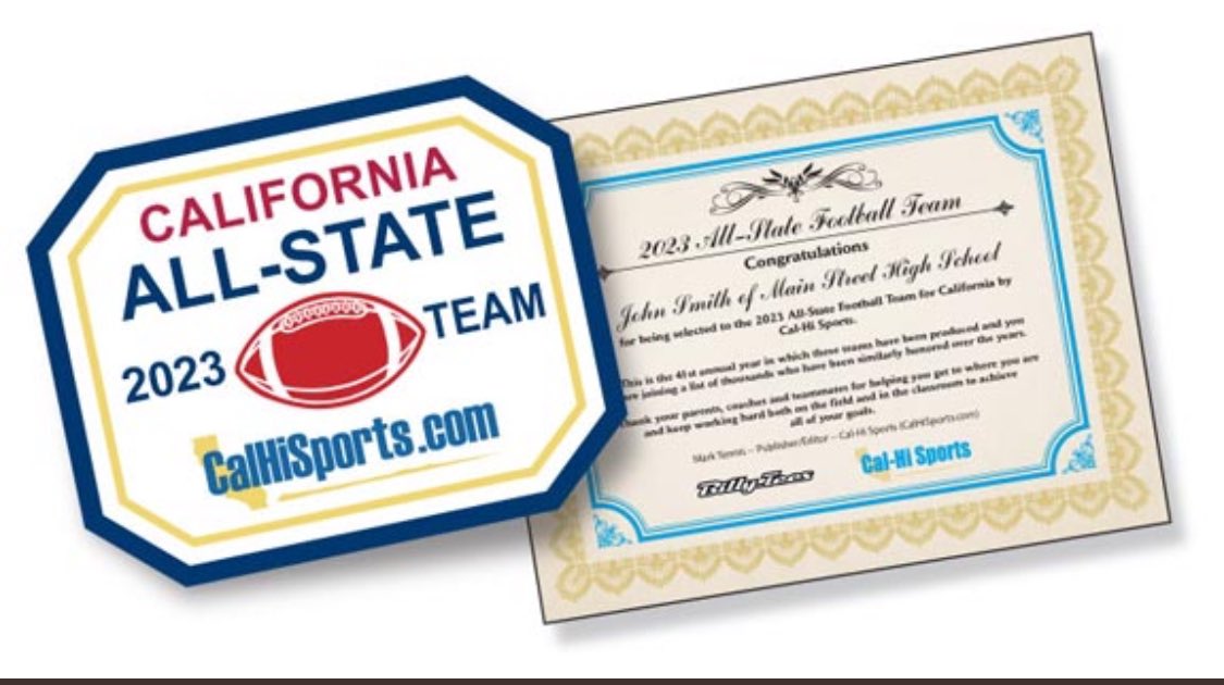 Blessed and Honored to be named Third Team All State RB by CalHi Sports!