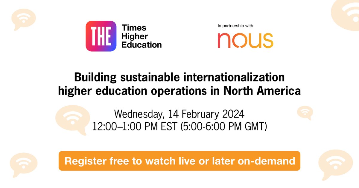 💻THE are delighted to announce our FREE webinar, in partnership with @NousGroup! Join a panel of experts on 14 February to discuss building sustainable internationalization higher education operations in North America. 🔗Register for FREE here: timeshighereducation.zoom.us/webinar/regist…