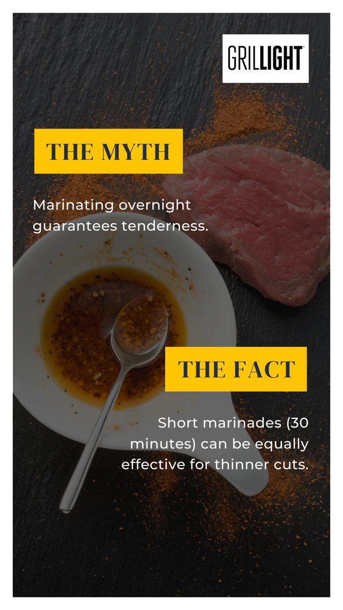 ⏳ Time crunch, grilling fun? Short marinades (30 min!) work wonders for thinner cuts. Skip the overnight wait, savor the flavor! 🥩 

#grillingtips #mythbusters #grillight