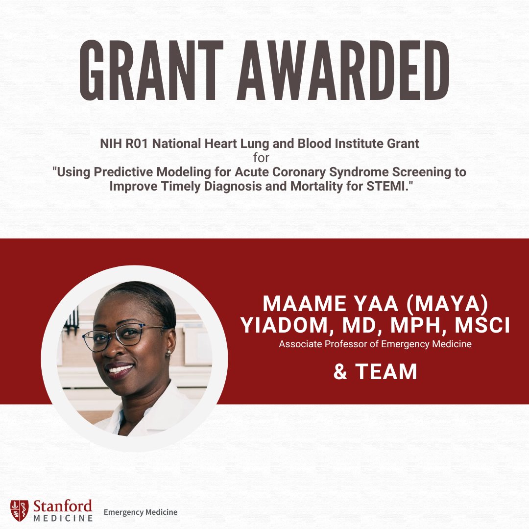 Congratulations to Dr. Maame Yaa "Maya" Yiadom and team on receiving  an NIH R01 grant titled "Using Predictive Modeling for Acute Coronary Syndrome Screening to Improve Timely Diagnosis and Mortality for STEMI."