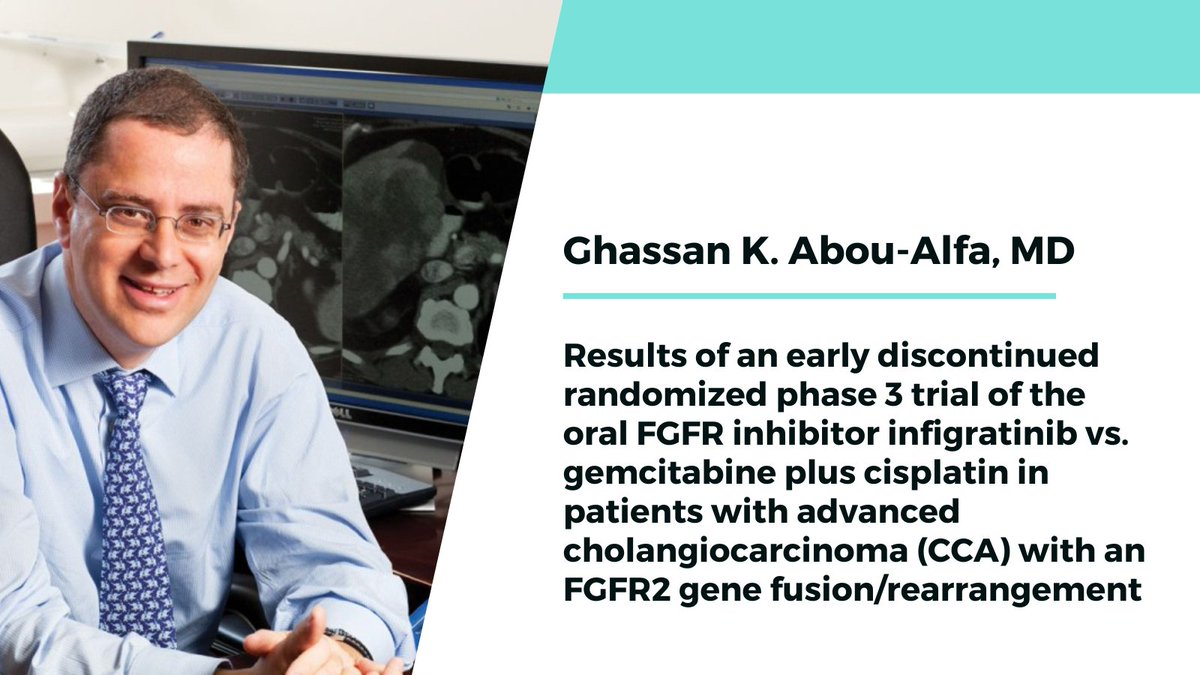 Are you as excited as we are for @ASCO #GI24 posters? Coming up today at 12:30 PT, @MSKCancerCenter's @GABOUALFA will present the results of a discontinued phase 3 trial of an oral FGFR inhibitor vs. gemcitabine plus cisplatin in patients with advanced cholangiocarcinoma. #cancer