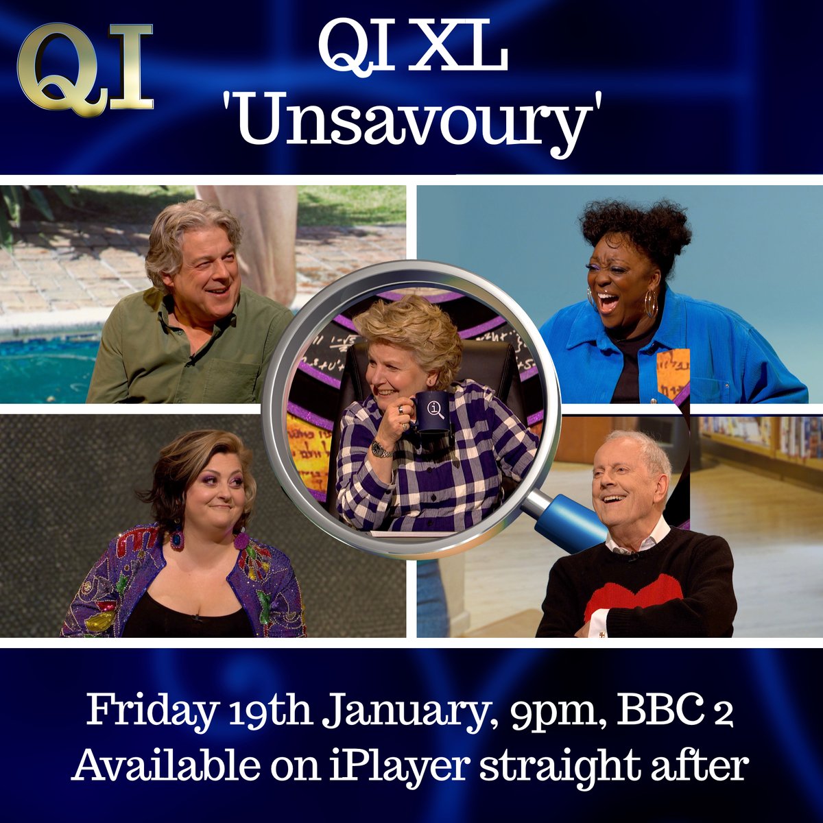 Tonight at 9pm on BBC Two there's a brand new episode of QI XL and the theme is UNSAVOURY! With Sandi, Alan, Gyles Brandreth, Kiri Pritchard-McLean and Judi Love.