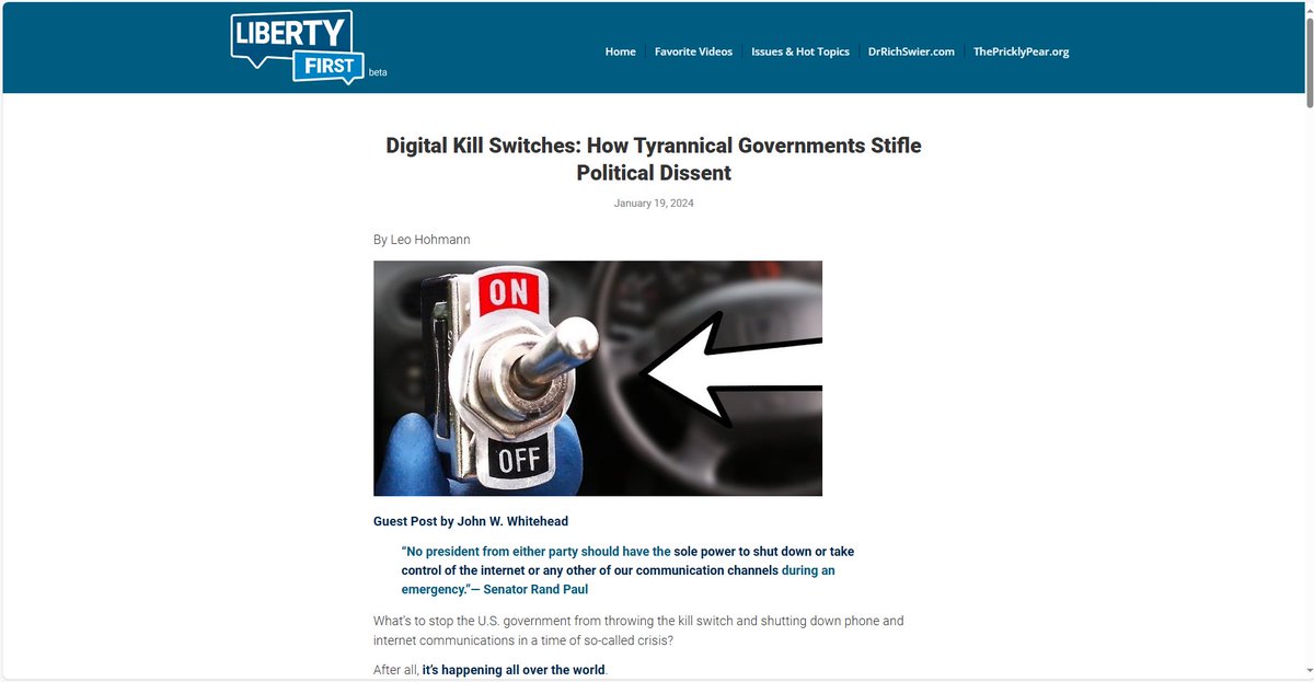Digital Kill Switches: How Tyrannical Governments Stifle Political Dissent

By Leo Hohmann, Liberty First

#tyranny
#PoliticalDissent

libertyfirst.org/digital-kill-s…