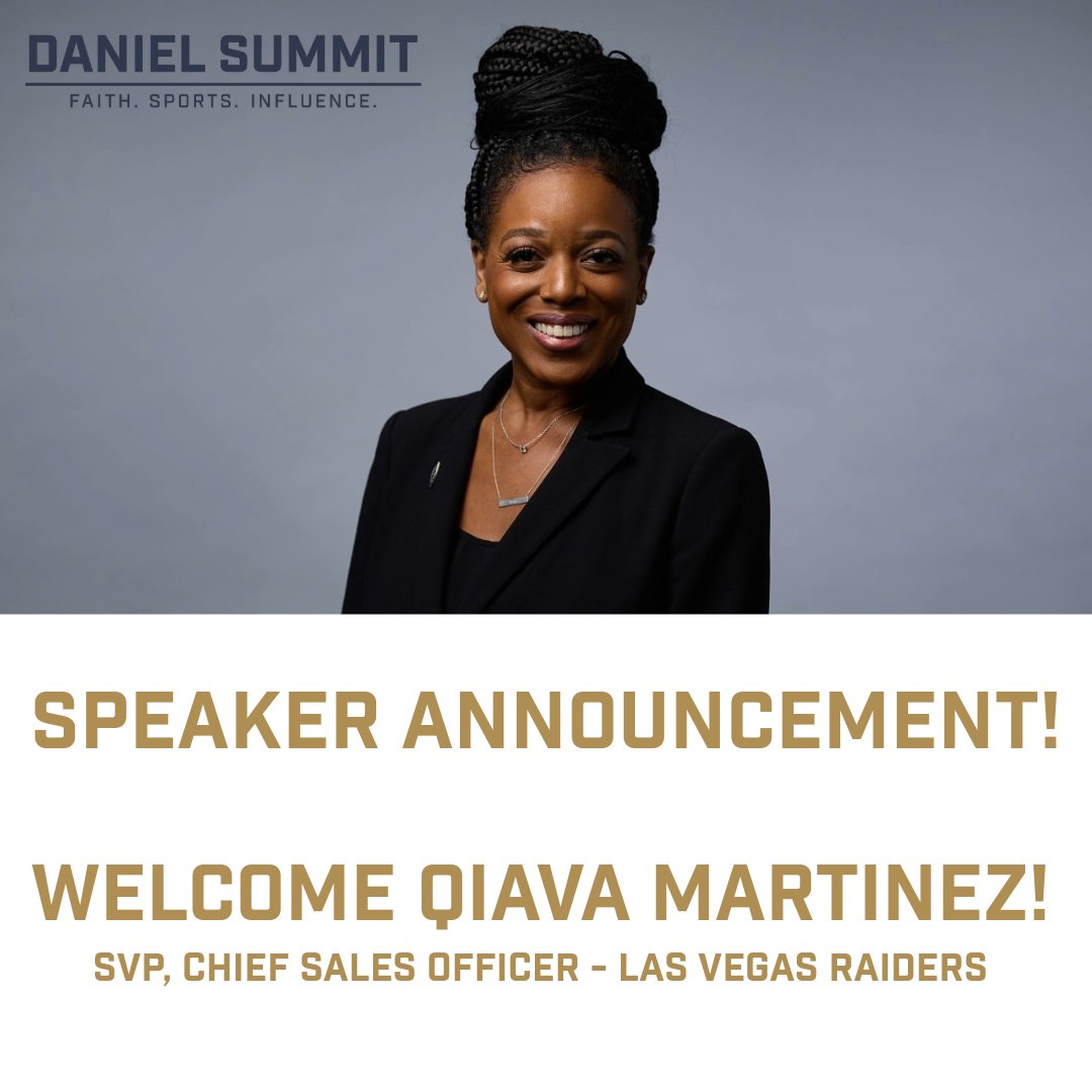 TheDanielSummit's tweet photo. Speaker Announcement‼️ 

Mrs. Qiava Martinez, SVP &amp; Chief Sales Officer for the Las Vegas Raiders, will be joining us as a guest speaker and panelist at this year’s Daniel Summit in Carlsbad, CA on June 7-8.   

Visit our website to learn more and reserve your spot today! https://t.co/l45VcPbfN3