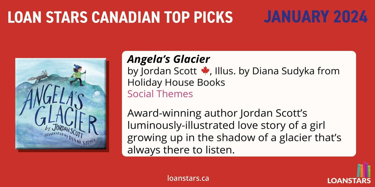 Angela’s Glacier by Jordan Scott 🍁, Illus. by Diana Sudyka from <a href="/HolidayHouseBks/">Holiday House Publishing, Inc.</a> is a #LoanStars Canadian Junior top pick! 🌟

🔗tinyurl.com/mpkcwx8n