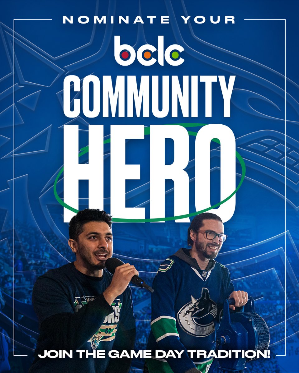 We want to know about your community hero! Nominate your hero and they could win a pair of tickets to a Canucks game and crank the siren at puck drop, thanks to @BCLC. NOMINATE | canucks.com/bclccommunityh…