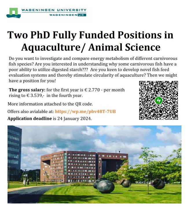 taiwogeneration's tweet photo. 2 PhD position in aquaculture and animal science in Netherlands 

https://t.co/keOeQvN4Q0 https://t.co/nZau91Orwy