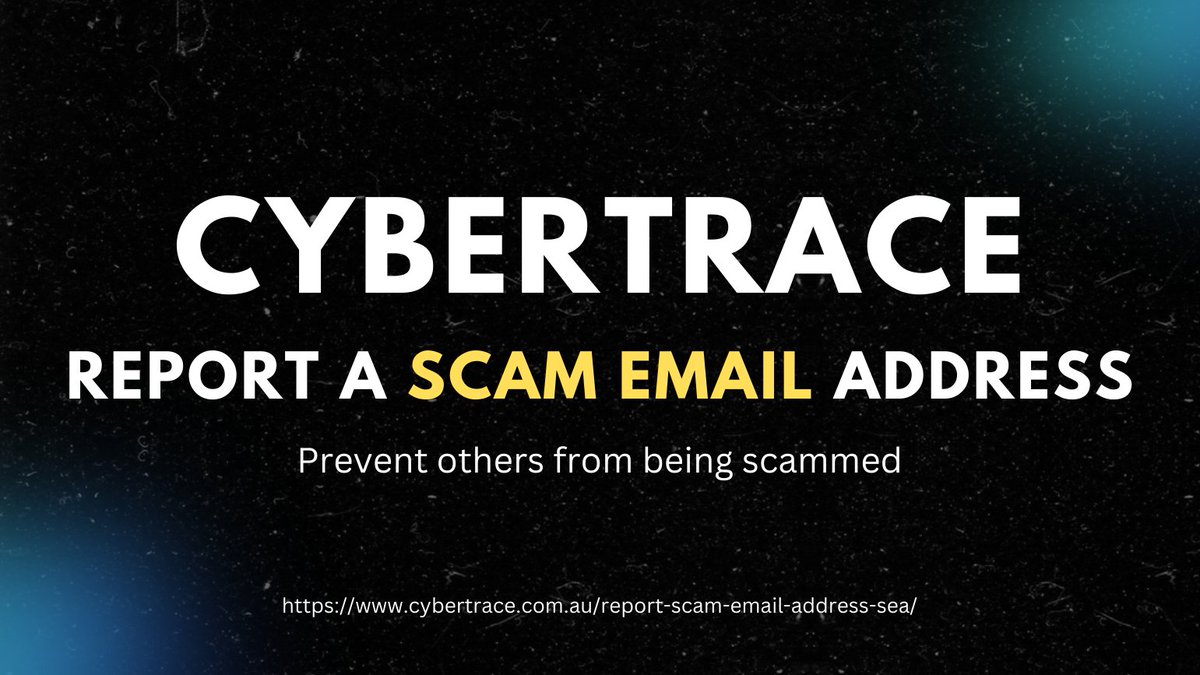 Cybertrace_com's tweet photo. NEW Scam Email Address (SEA) Reporting Tool

https://t.co/LteNLbl7ZD

#Report a #Scam #Email Address to #Investigators to prevent others from being #scammed

#cybersec #infosec #cyber #scam #scammed #scamemail #emailaddress #reportscam #scams https://t.co/VTwYYIKHRg