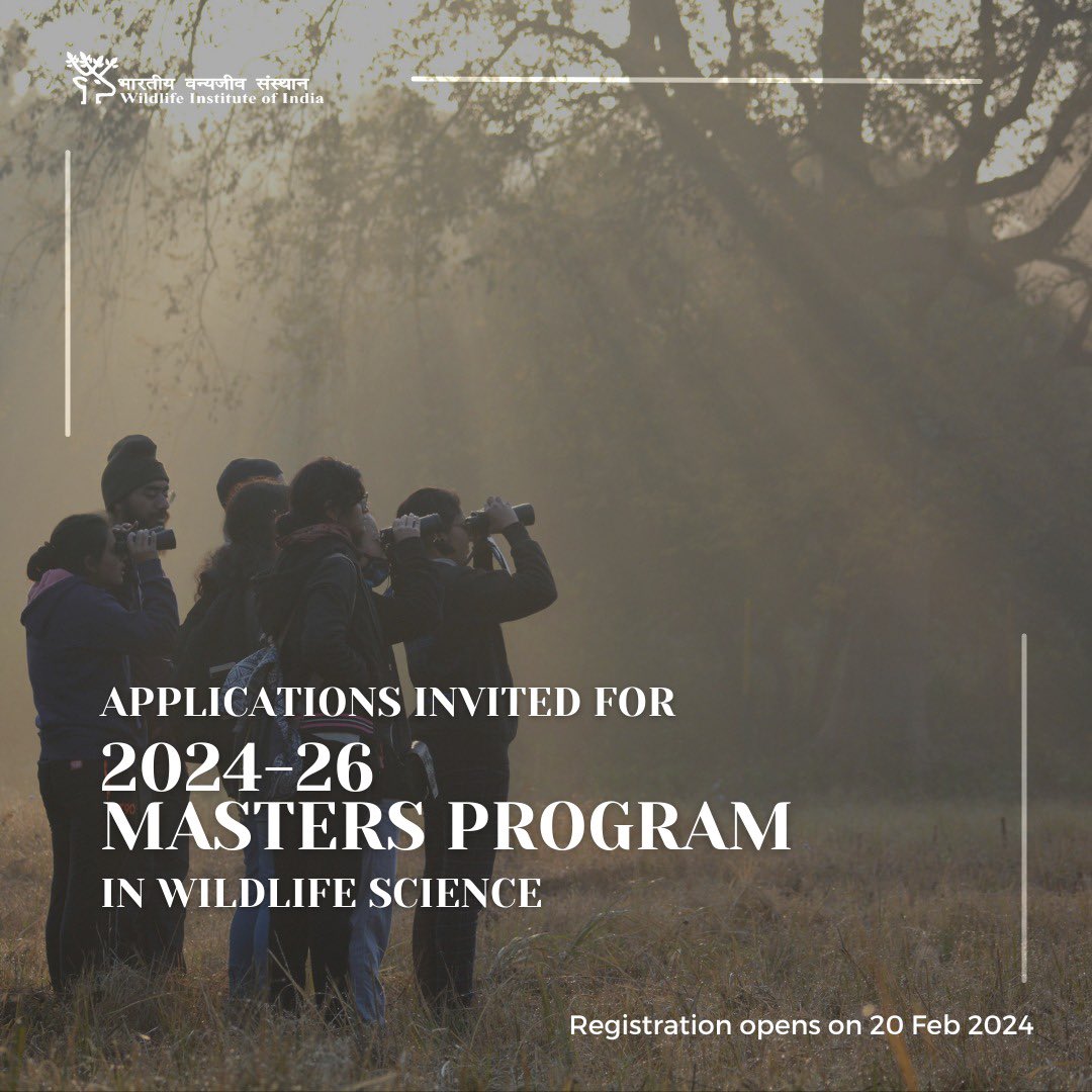 wii_india's tweet image. #WII announces its premier MSc course in Wildlife Science for 2024-26. This widely acclaimed course (currently affiliated with #AcSIR) imparts theoretical and field knowledge on concepts, approaches, techniques, and analytics in wildlife research and conservation. This edition…