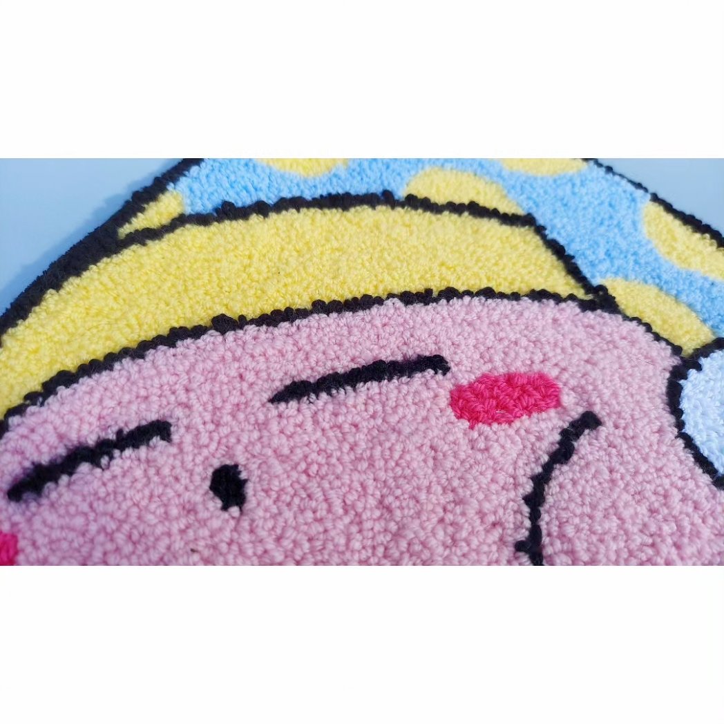 Guys, be quiet he's eepy.

My hand punched kirby rug 🥰 
#rugs