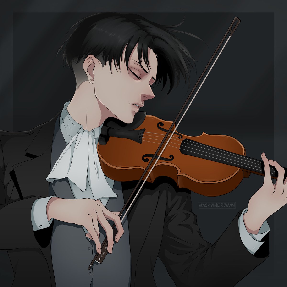 Ackwhoreman's tweet photo. I feel like Levi would be super passionate about Violin and he'd be insanely good at it but he'd never play in front of anyone so you'd only hear it coming from behind his closed private quarters doors...
#leviackerman #aot #AttackOnTitan https://t.co/Bq9juFdb9y