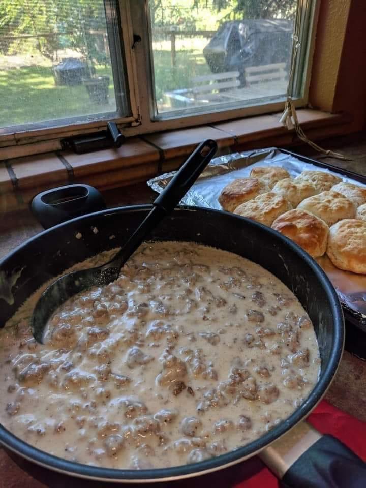 Who else loves biscuits and sausage gravy?