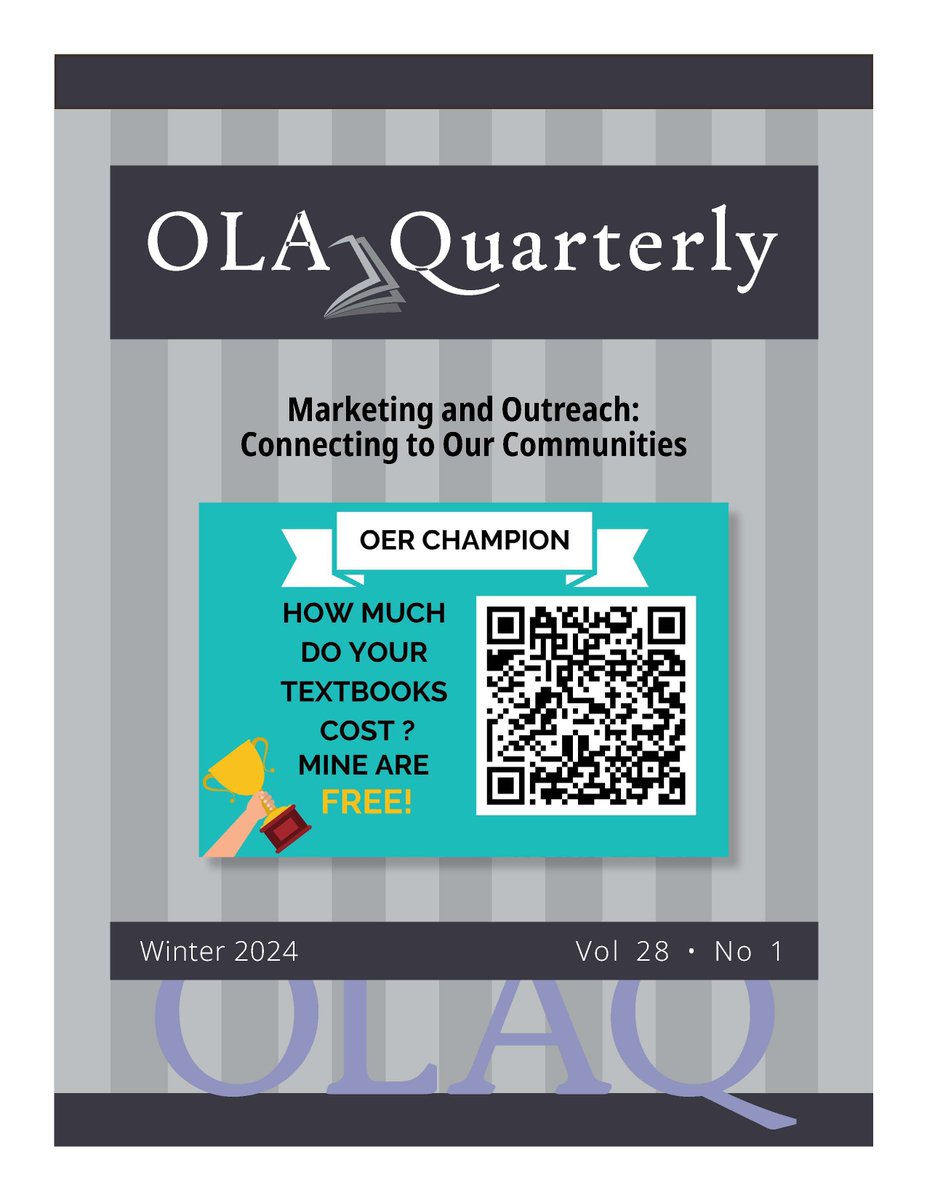 OregonLibraries's tweet image. A new issue of the OLA Quarterly is now available! The theme is “Marketing and Outreach: Connecting to Our Communities,&quot; and the guest editor is Newport Public Library&apos;s Laura Kimberly. See:
journals3.library.oregonstate.edu/olaq
