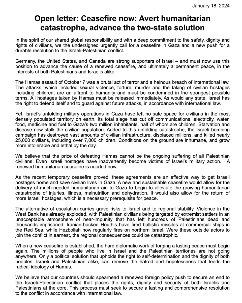 theJagmeetSingh's tweet photo. Ceasefire now.

I have signed onto an open letter with parliamentarians across the world demanding a ceasefire in Gaza and the release of hostages.

Too many innocent lives have been taken.

We have been calling for an end to this violence for months &amp; will continue to do so. https://t.co/RGE2tGTY8s