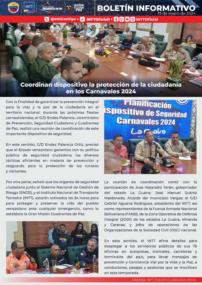 ORMenegrande's tweet photo. #19Ener|| #BoletínInformativo|| Coordinan dispositivo la protección de la ciudadanía en los Carnavales 2024.
#IndependeciaPlenaSoberana
@NicolasMaduro
@CeballosIchaso1
@MijpVzla
@InttContigo
@g_aguana
@CMBlanquis https://t.co/QTstbob03Y