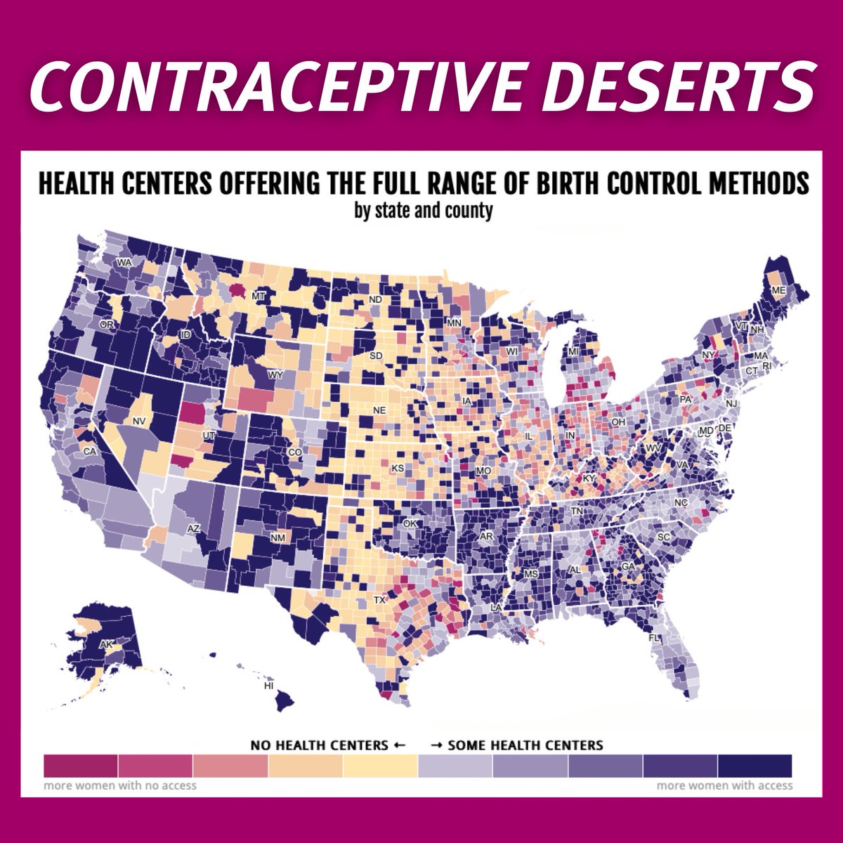 Across the country, more than ✳︎19 MILLION✳︎ women in need of publicly funded family planning services live in contraceptive deserts – counties without reasonable access to a clinic offering the full range of birth control methods. Learn more: powertodecide.org/what-we-do/con…