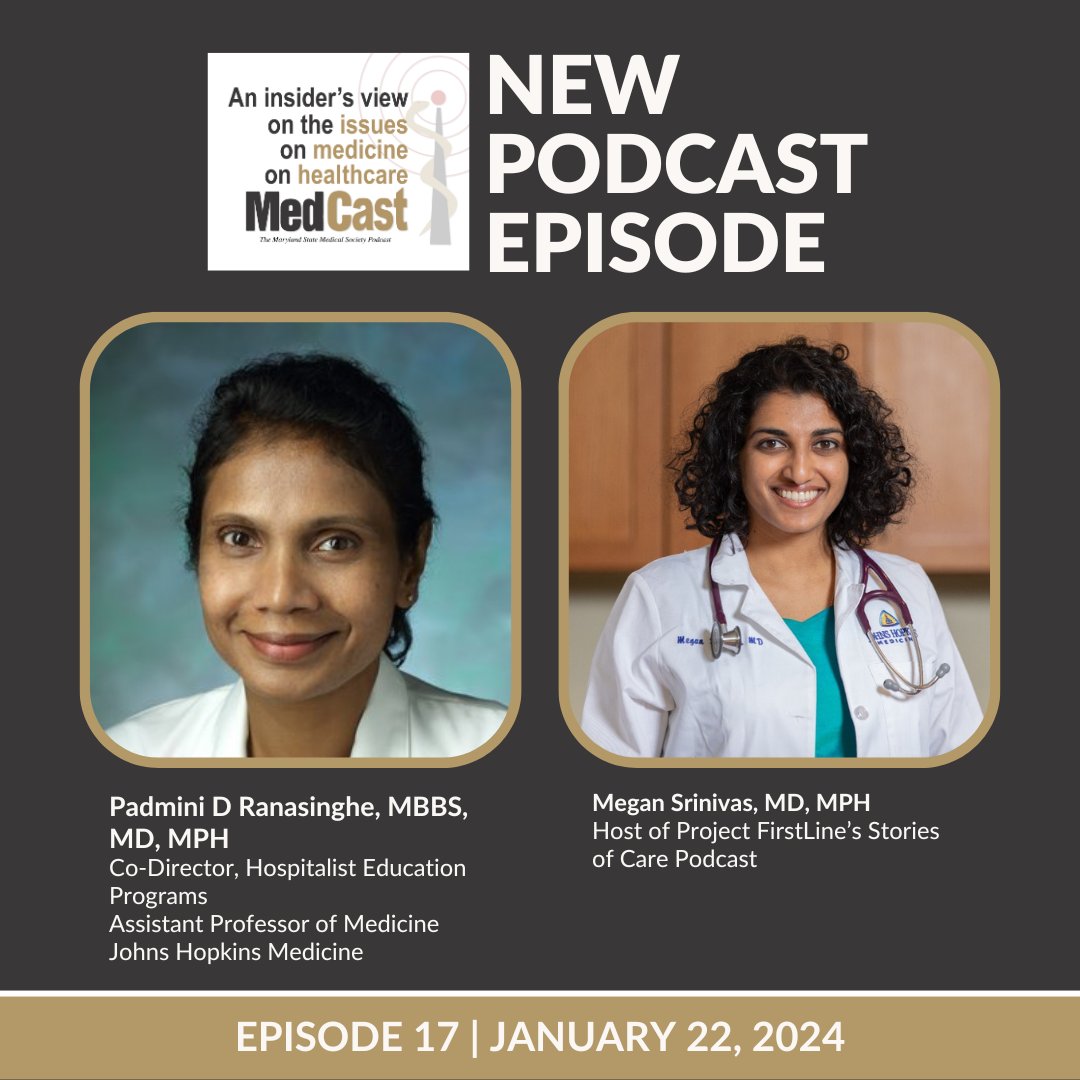 MedChiupdates's tweet photo. New #MedCast episode dropping on Monday!  Stay tuned for more details on how to listen in to the interview with Padmini Ranasinghe, MBBS, MD, MPH, Megan Srivinas, MD, MPH, and host @DrBonesMD. https://t.co/AbNlGS2bPx