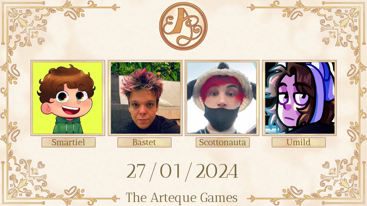 🟠ANUNCIANDO O TIME LOGUARÁS!🟠

<a href="/Smartieloficial/">Smartiel</a> <a href="/bastet_min/">Bastet</a> <a href="/scottonauta/">Scott</a> <a href="/UmildCDU/">UMILD 🍩</a> 

THE ARTEQUE GAMES
Assista eles ao vivo dia 27 de Janeiro às 16h00 BRT!