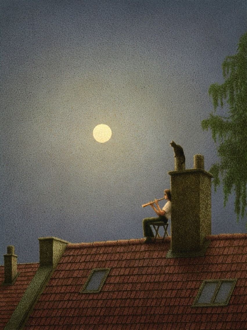 Stanotte alzerò gli occhi e guarderò la luna... e saprò che, da qualche parte, tu starai facendo lo stesso. Nicholas Sparks #GoodNight 💛 #ProfumoDiVersi @PaolaToogoodxme #PainterOfTheNight #Art #Artist Quint Buchholz