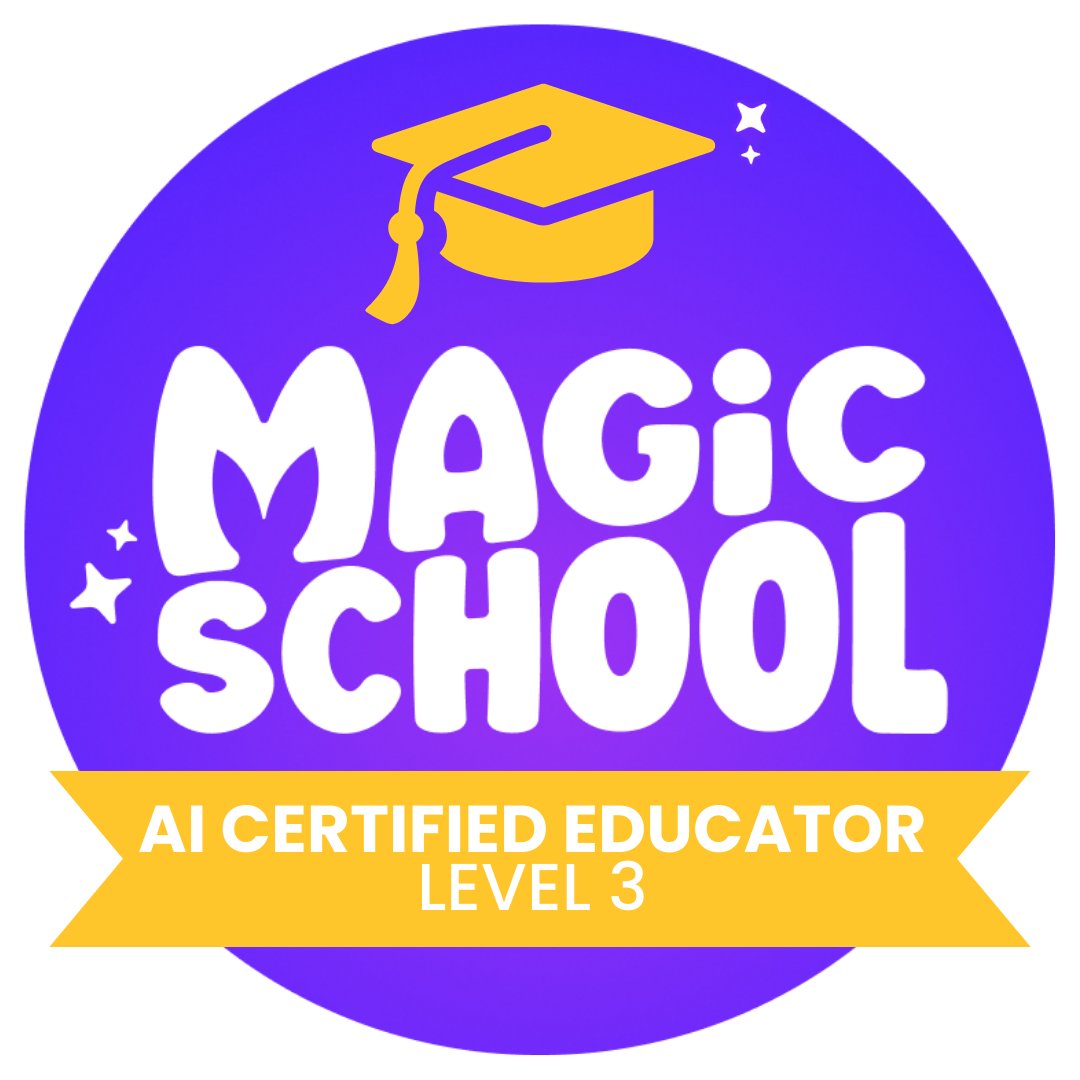 I'm excited to announce that I have completed the @MagicSchol AI Certification COURSE (Level 3). MagicSchool is the leading AI platform for educators-helping teachers lesson plan, differentiate, communicate clearly, and more! #ai #learning @magicschoola