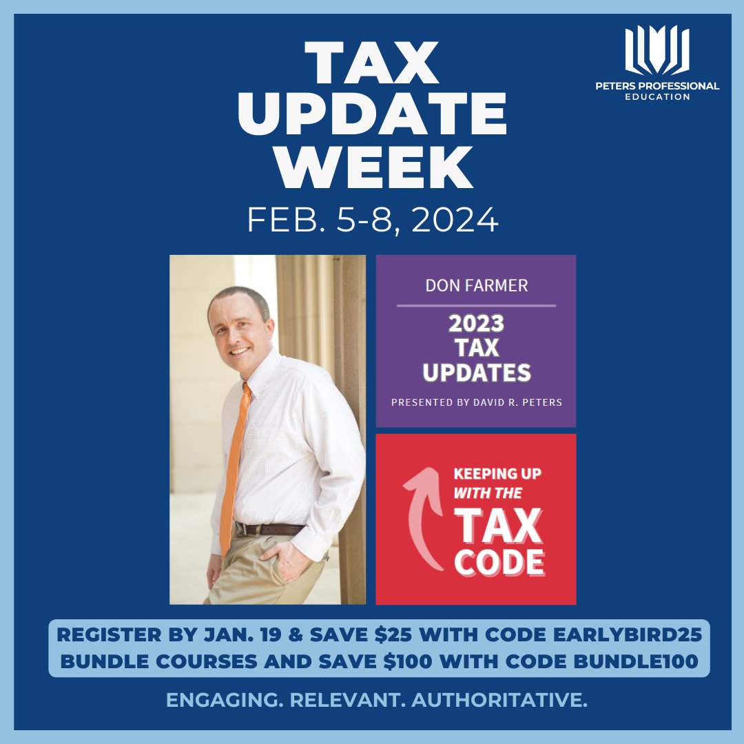 It's the LAST DAY to get Early Bird pricing for our Tax Update Week! Purchase the bundle or a single course! Use code EARLYBIRD25 for single courses of EARLYBIRD100 for the bundle at checkout to get your discount!