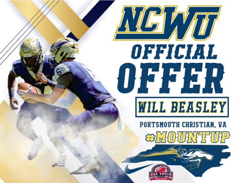 Will Beasley (@willbeasley50) on Twitter photo After a great visit I have received an offer from North Carolina Wesleyan University <a href="/NCWesleyanFB/">NC Wesleyan Football</a> <a href="/Coach_Filkovski/">Jeff Filkovski</a> <a href="/Q_Tobias41/">Coach Quinn Tobias</a>
#AGTG After a great visit I have received an offer from North Carolina Wesleyan University <a href="/NCWesleyanFB/">NC Wesleyan Football</a> <a href="/Coach_Filkovski/">Jeff Filkovski</a> <a href="/Q_Tobias41/">Coach Quinn Tobias</a>
#AGTG