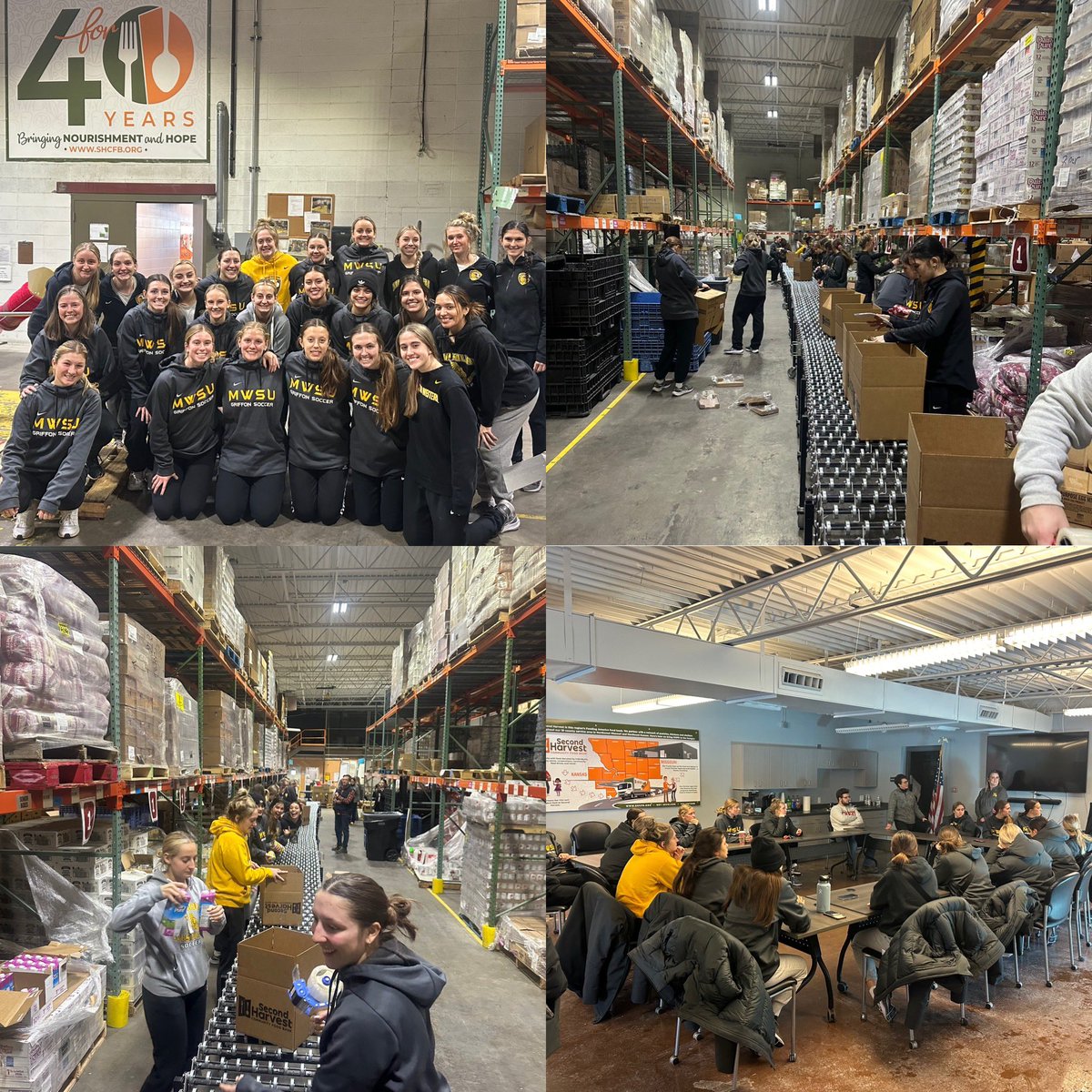 GriffonSoccer's tweet photo. Ladies helping out at @Second_Harvest  today helping box up over 300 meals for those in need! #griffup https://t.co/pxYqSdQTqO