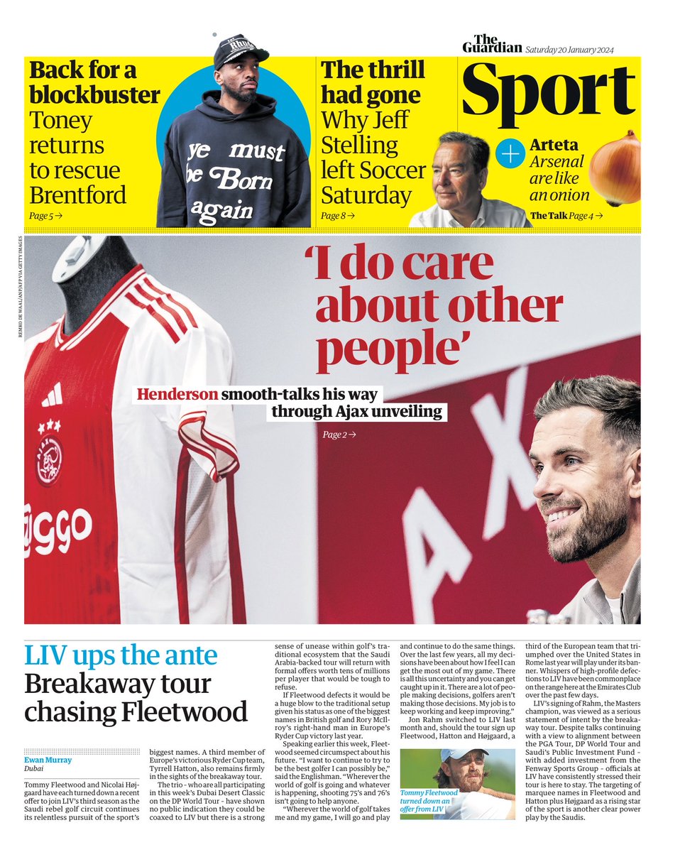 GUARDIAN SPORT: ‘I do care about other people’ #TomorrowsPapersToday