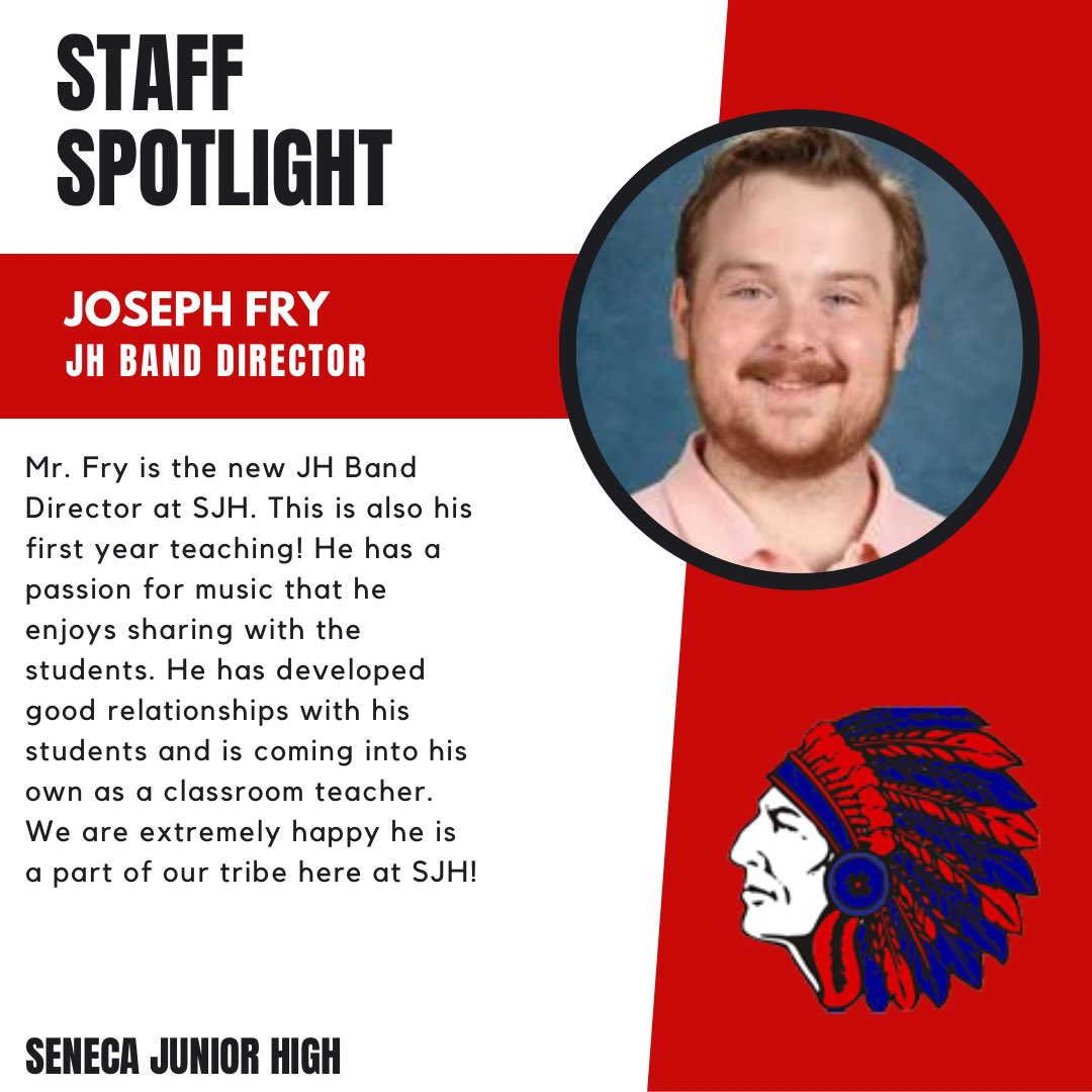 ✨STAFF SPOTLIGHT✨

Mr. Fry has been a great addition to our music department in the district and is a perfect fit at the Junior High! We are happy to have him!