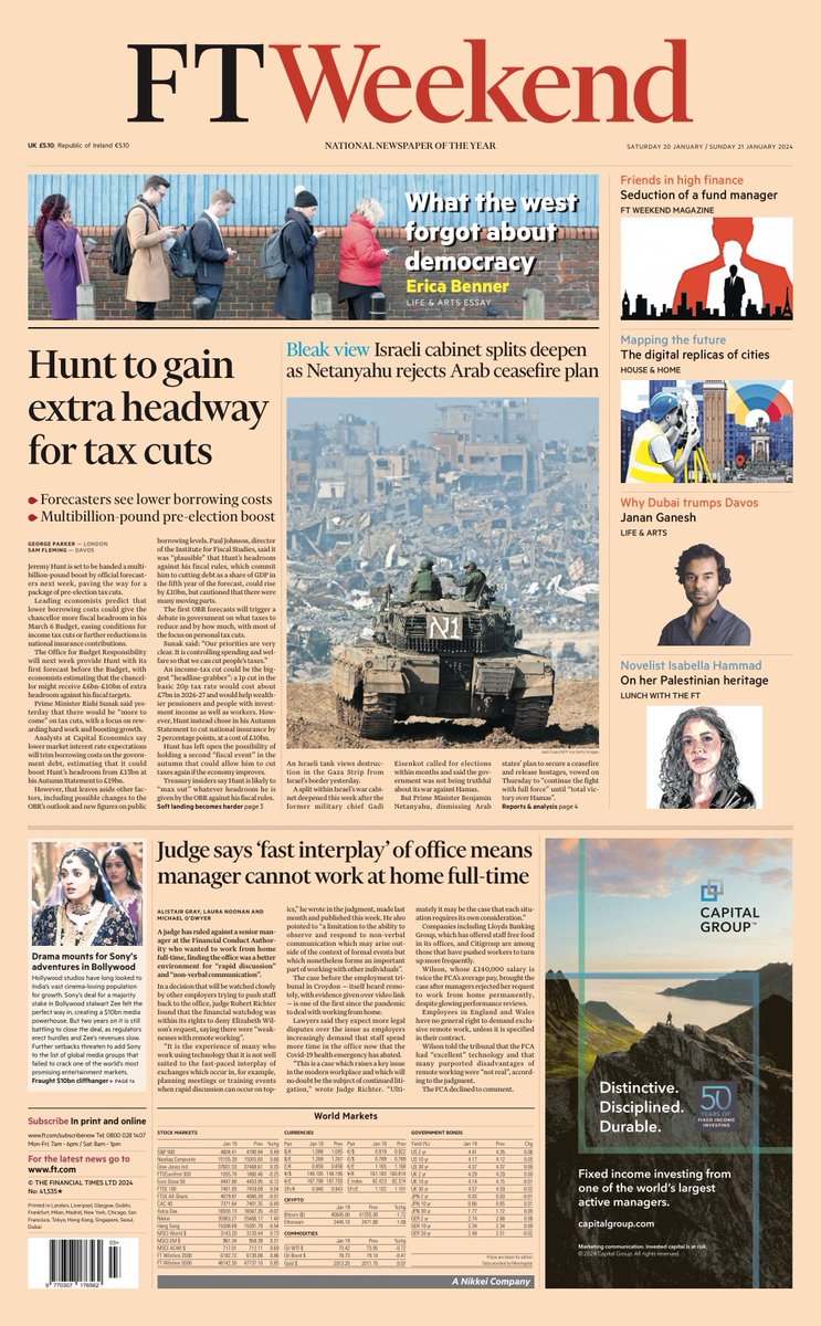 FT WEEKEND: Hunt to gain extra headway for tax cuts #TomorrowsPapersToday