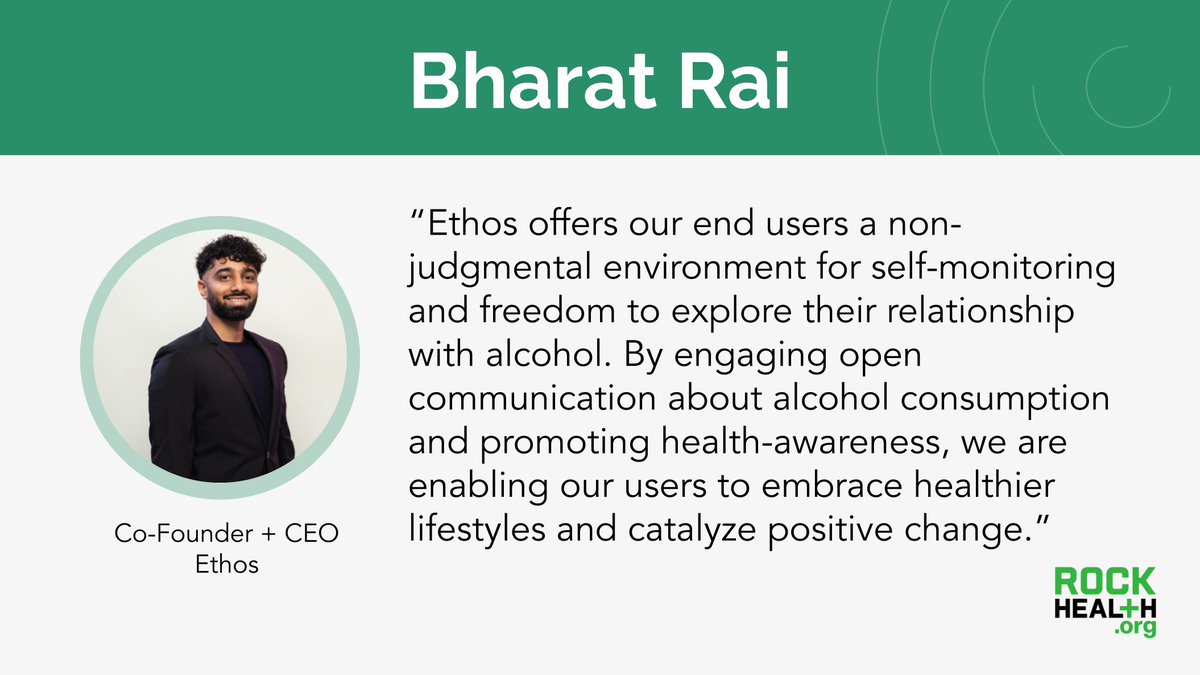 As a 2023 RockHealth.org Innovation Fellow, Bharat Rai is the Co-Founder + CEO at Ethos. Ethos is an AI-enabled mental health platform that helps individuals and health systems address alcohol misuse. See how Bharat is improving community health: rockhealth.com/team/bharat-ra…