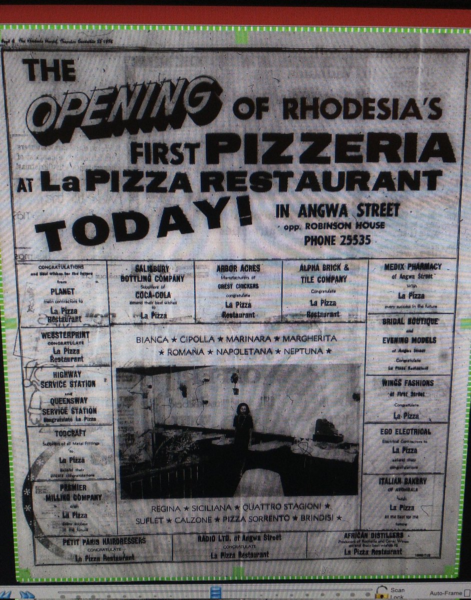 I find it hard to believe that Zimbabwe's first pizzeria only opened in December 1976.