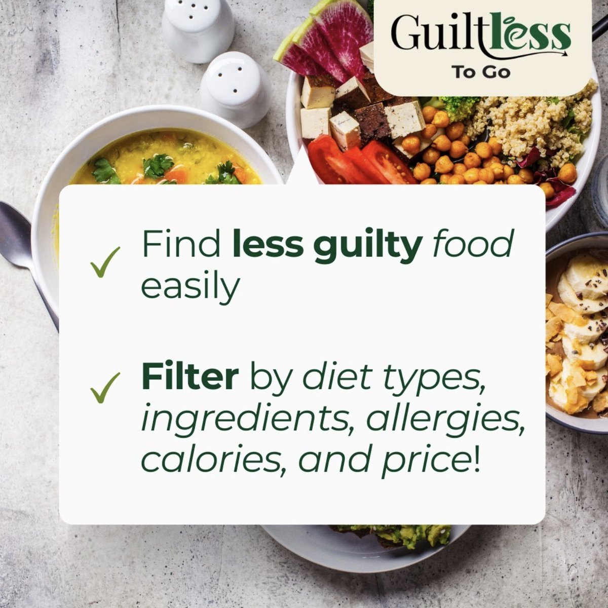 guiltlessapp's tweet photo. Soon, we'll be delivering happiness to your home. Filter and search nearby grocery retailers and restaurants. 🍽🛒
ㅤ
Join our waiting list now: https://t.co/h1cPZipmSK

#HealthyFoodDelivery #NutritiousNosh #HealthyEats #FreshAndHealthy #Keto #Glutenfree #Fitness #Vegan https://t.co/EV0ERz5JvP