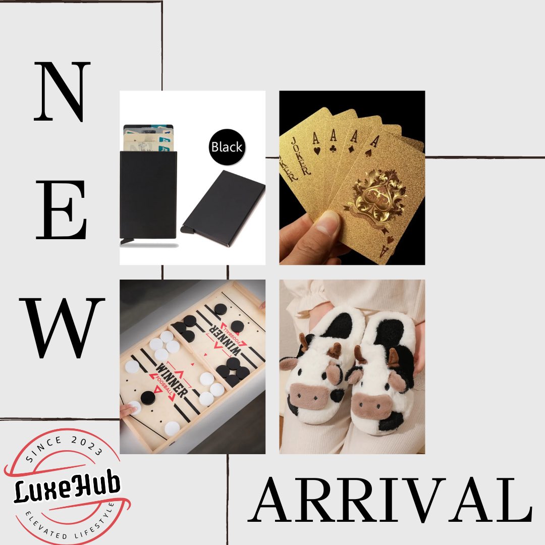 Luxehub101's tweet photo. Check out our first products!
- Smart pop up wallet
- Gold playing card set
- Mini foosball game table
- Unisex cow plush slippers
https://t.co/Fi5Z6HQEzs https://t.co/Y1FsOZ5jm8