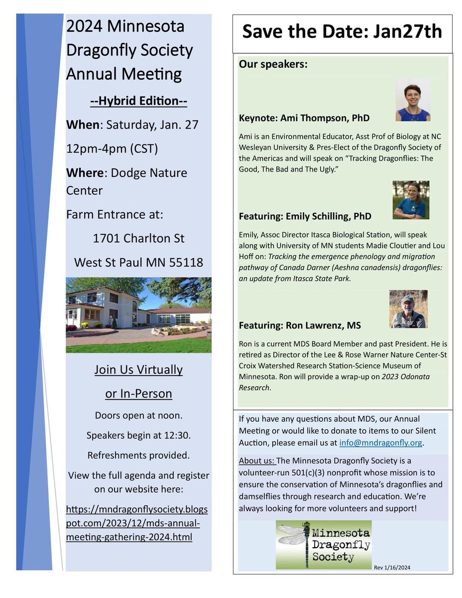 More exciting news! NCWU Assistant Professor of Biology Dr. Ami Thompson will be the keynote speaker at upcoming 2024 Minnesota Dragonfly Society Annual Meeting on January 24! 👏