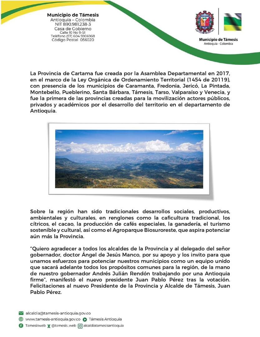 Nuestro alcalde Juan Pablo Pérez fue elegido presidente de la Provincia Cartama.💚
Los alcaldes de los municipios que la componen y la Gobernación, respaldaron al alcalde tamesino para liderar en conjunto los próximos dos años.🤩