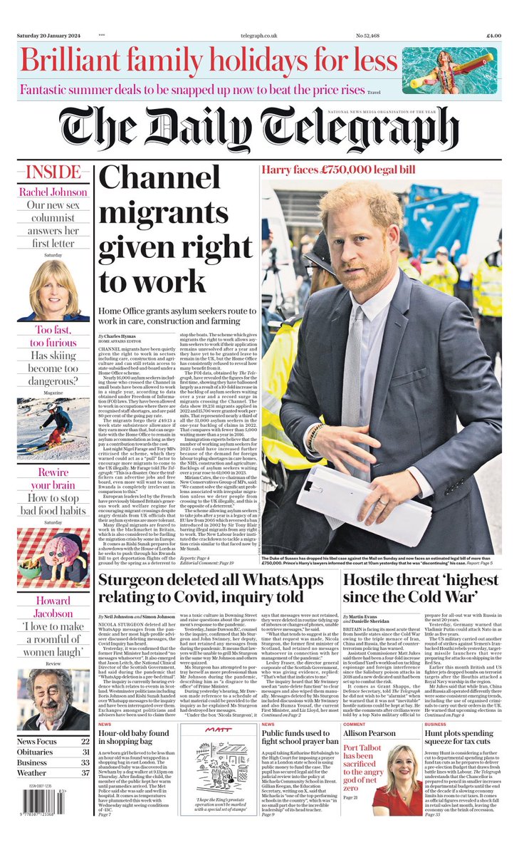 TELEGRAPH: Channel Migrants given right to work #TomorrowsPapersToday